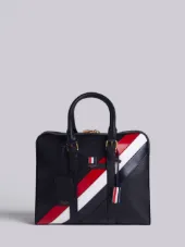 Small Holdall With Red, White And Blue Diagonal Stripe In Pebble Grain & Calf Leather