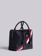 Small Holdall With Red, White And Blue Diagonal Stripe In Pebble Grain & Calf Leather