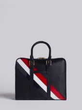 Small Holdall With Red, White And Blue Diagonal Stripe In Pebble Grain & Calf Leather