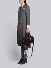 Small Unstructured Holdall With Red, White And Blue Vertical Stripe & Shoulder Strap In Tumbled Calf Leather