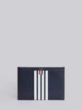 Small Zipper Tablet Holder (29.5x20cm) With Contrast 4-bar Stripe In Pebble Grain & Calf Leather