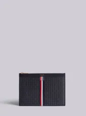 Small Zipper Tablet Holder (29.5X20Cm) With Red, White And Blue Vertical Stripe In Perforated Pebble Grain & Calf Leather