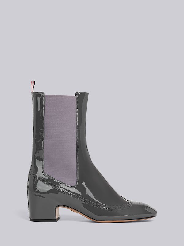 Soft Patent Leather Mid Calf 4-Bar Heeled Chelsea Boot