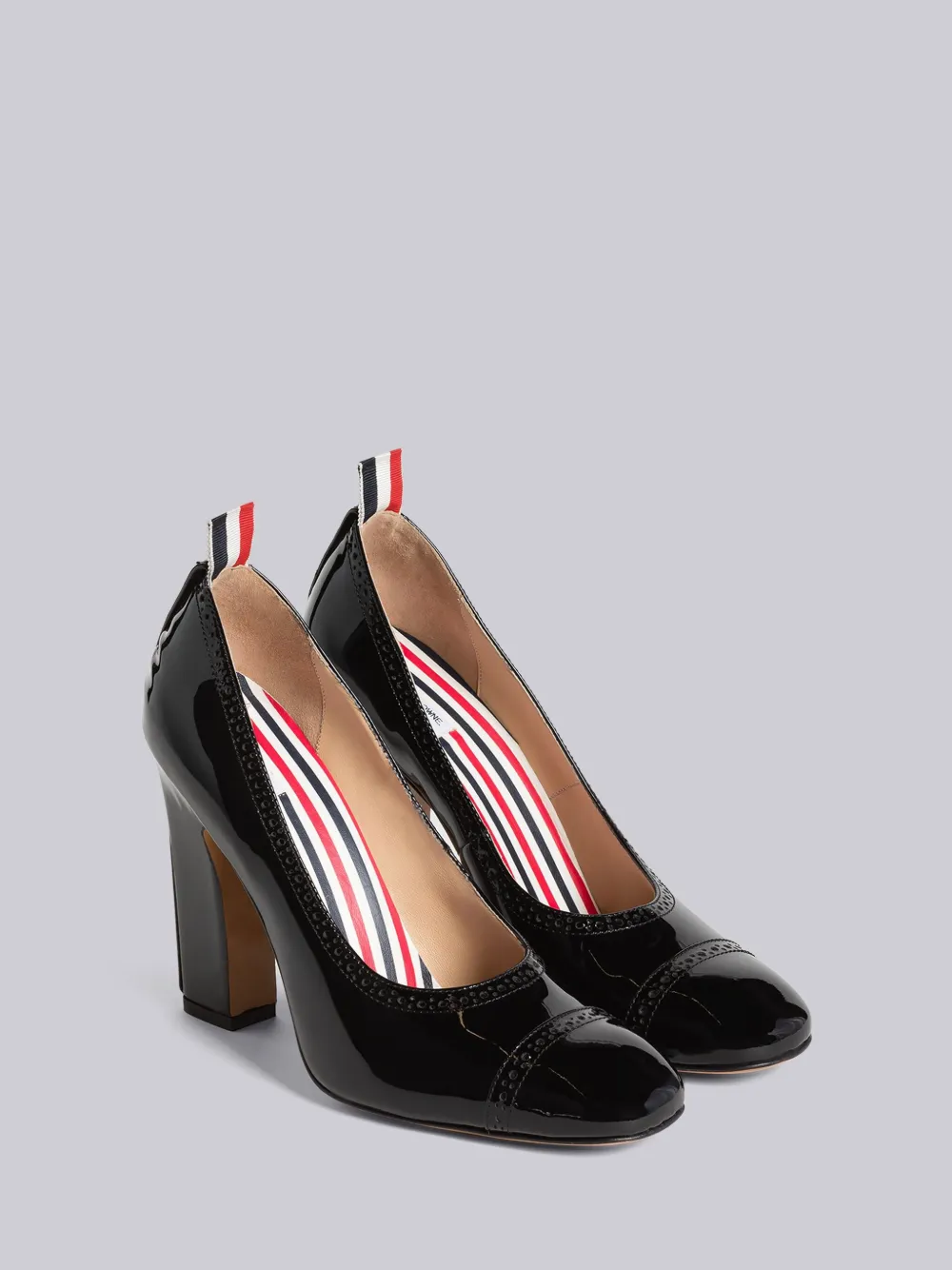 Soft Patent Slim Block Heel Court Shoe Thom Browne