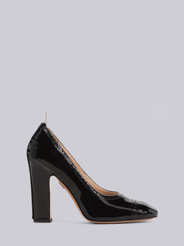 Soft Patent Slim Block Heel Court Shoe