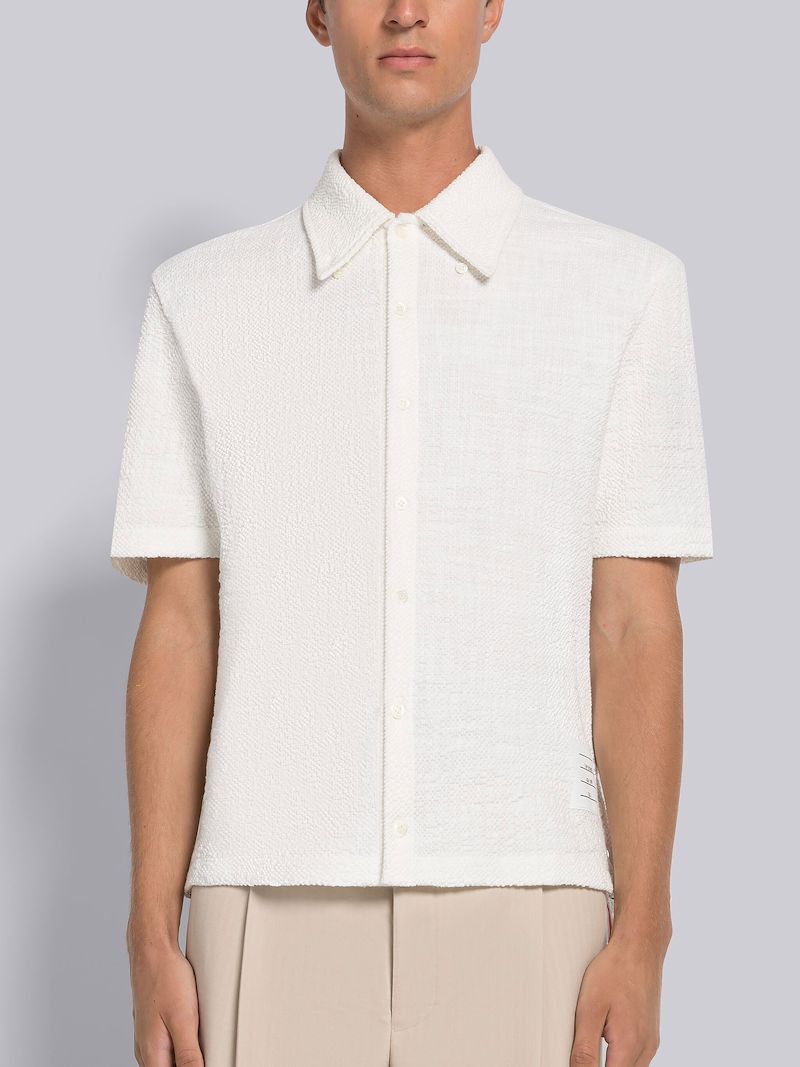 Solid Cotton Tweed Short Sleeve Shirt