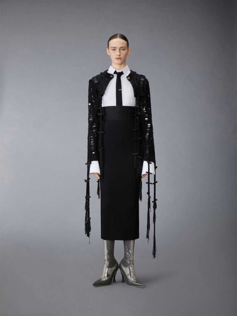 Solid Wool Crepe Low Rise Maxi Hobble Skirt | Thom Browne