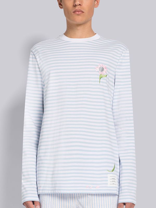 STRIPE JERSEY FLOWER EMBROIDERY LONG SLEEVE TEE