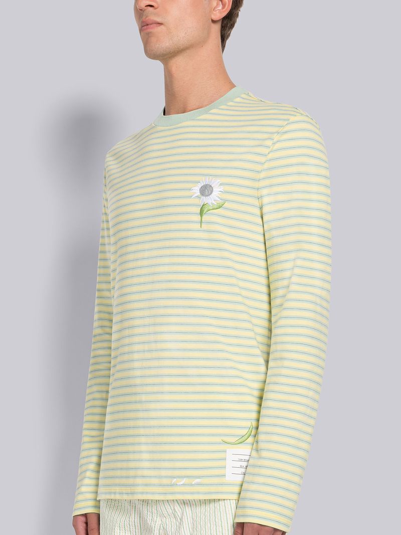 STRIPE JERSEY FLOWER EMBROIDERY LONG SLEEVE TEE