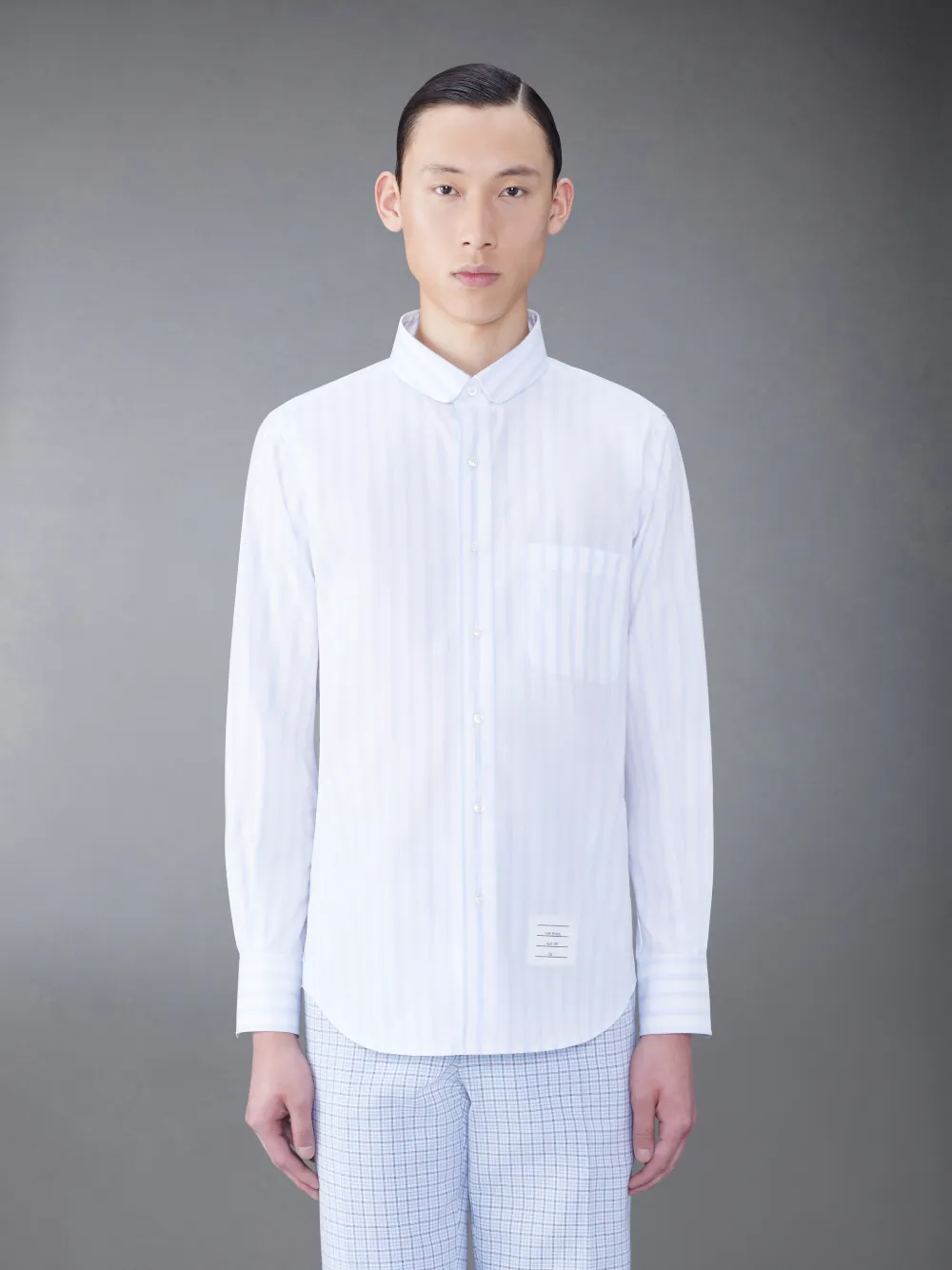 Stripe Poplin Round Collar Shirt | Thom Browne Stripe Poplin Round Collar Shirt | Thom Browne