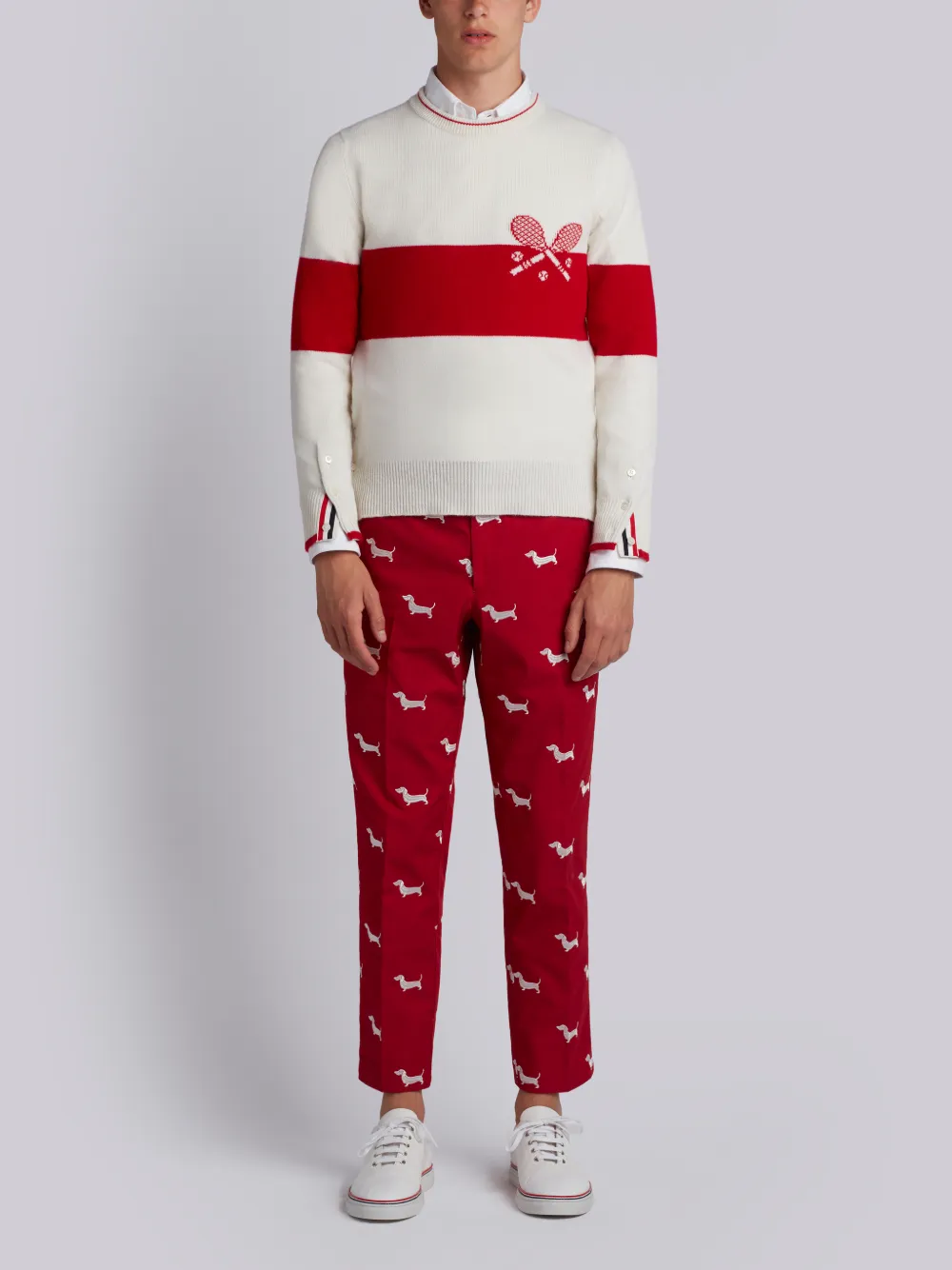 Striped Tennis Icon crewneck jumper | Thom Browne Striped Tennis Icon crewneck jumper | Thom Browne