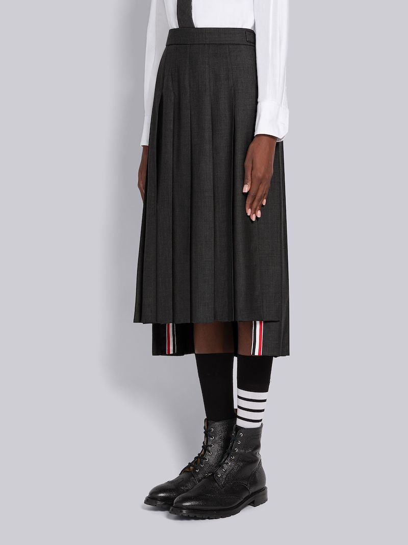 SUPER 120'S TWILL BELOW THE KNEE PLEATED SKIRT