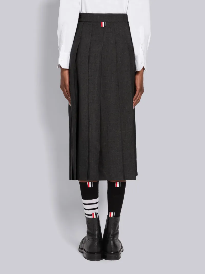 SUPER 120'S TWILL BELOW THE KNEE PLEATED SKIRT