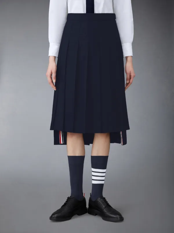 SUPER 120'S TWILL BELOW THE KNEE PLEATED SKIRT