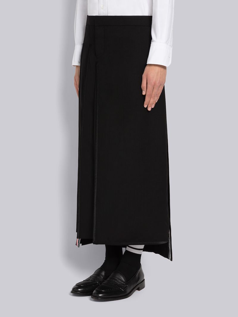 Super 120's Twill Grosgrain Low Rise Ankle Length Pleated Skirt