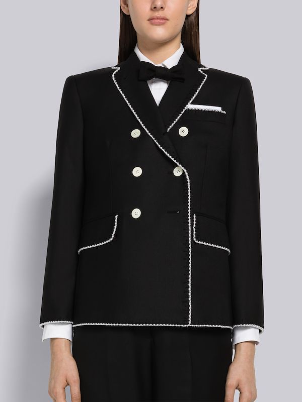 Super 120s Wool Twill Classic Sport Coat With Pearls