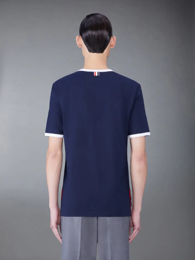 ネイビー コットン コントラスト トリムTシャツブルー | Thom Browne