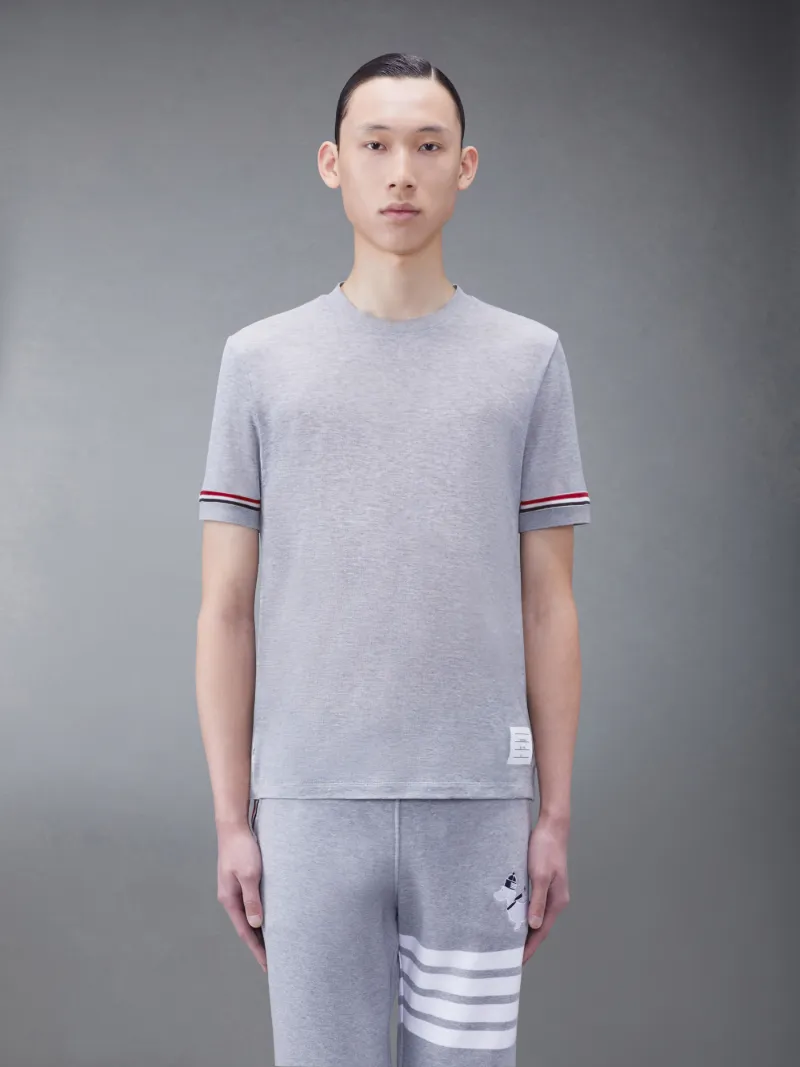 ライトウェイトコットンショートスリーブストライプTシャツグレー 