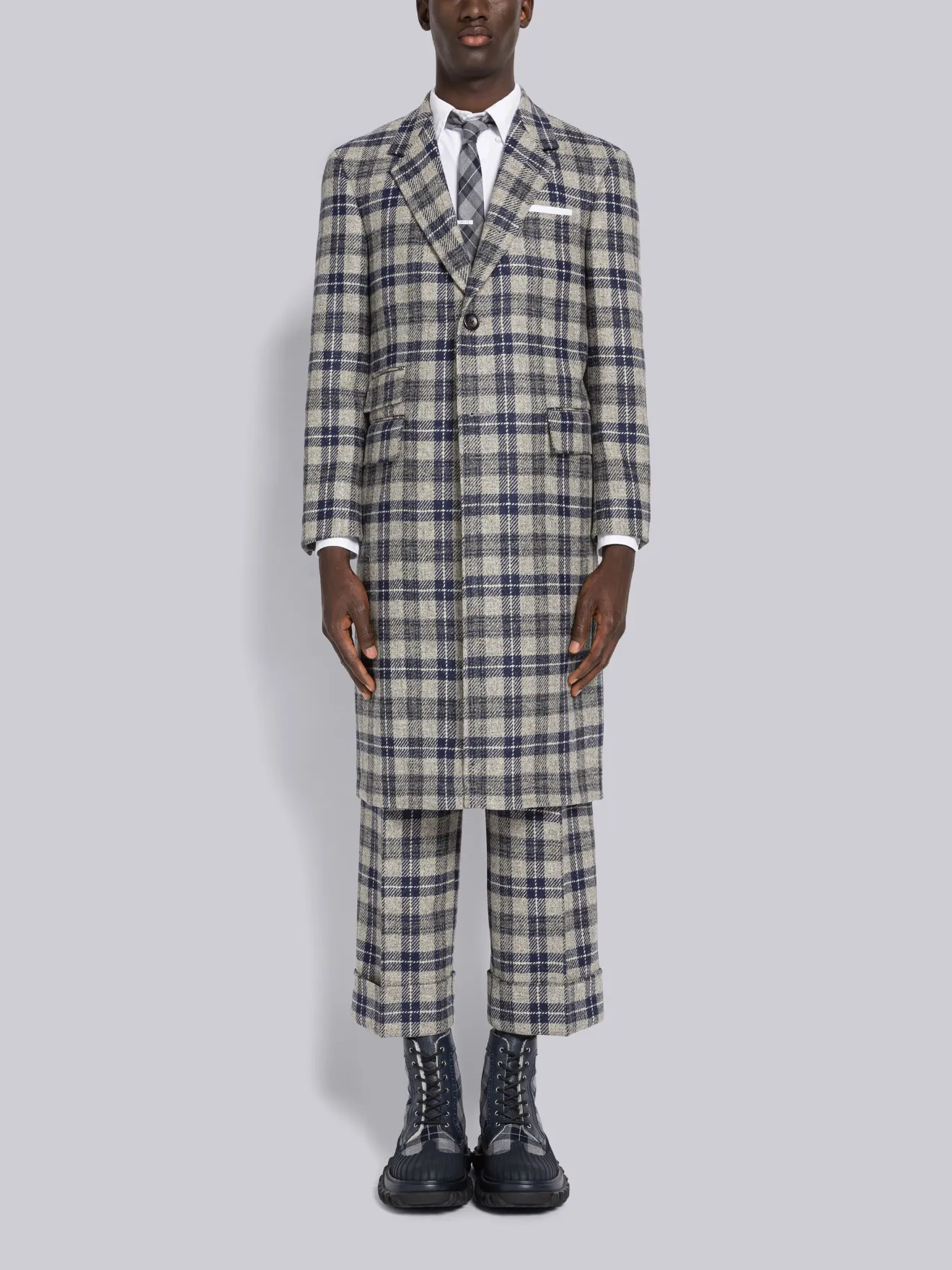 Tartan Check British Wool Single Vent Overcoat Thom Browne