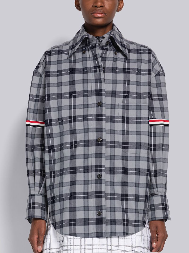 Tartan Flannel Armband Supersized Point Collar Shirt
