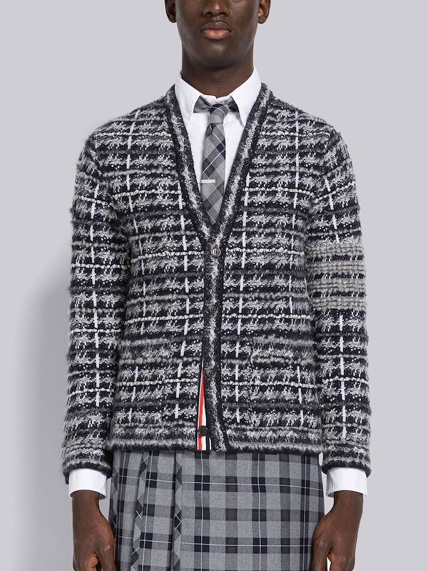 Tartan Merino 4-Bar V-Neck Cardigan
