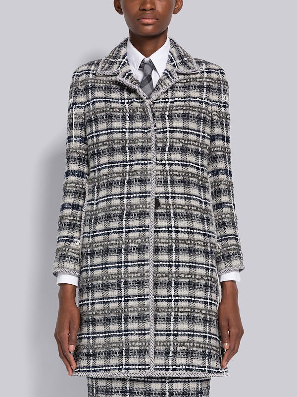 Tartan Ribbon Tweed Bal Collar Overcoat