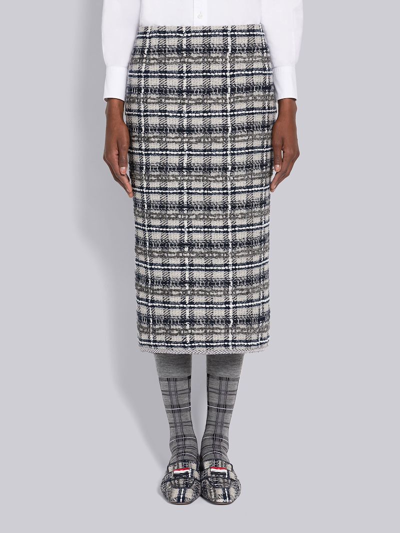 Tartan Ribbon Tweed Low Rise Pencil Skirt
