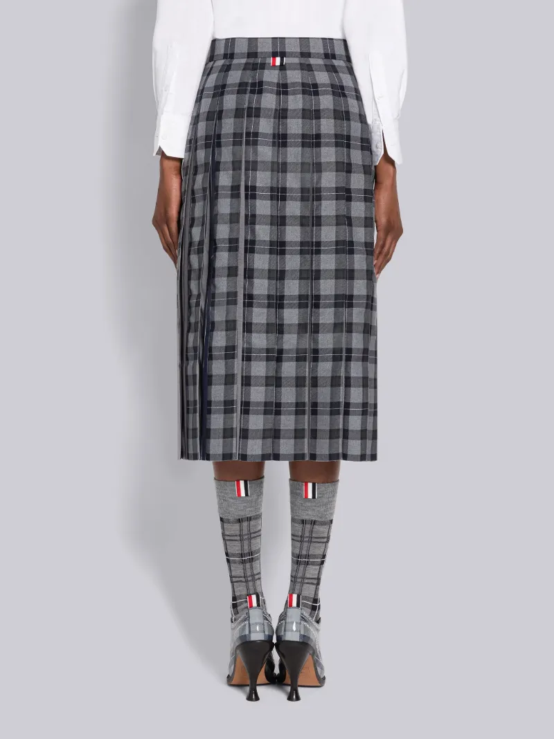 Tartan Silk Insert Double Breasted Pleated Skirt