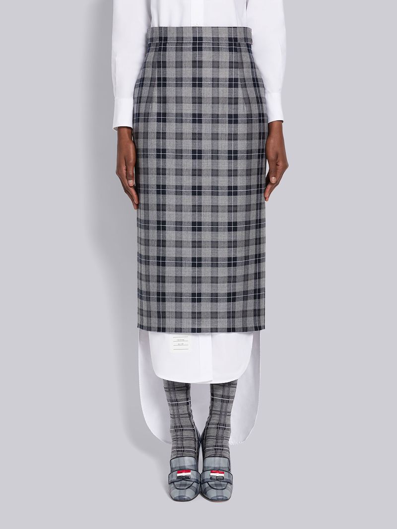 Tartan Wool High Waisted Pencil Skirt
