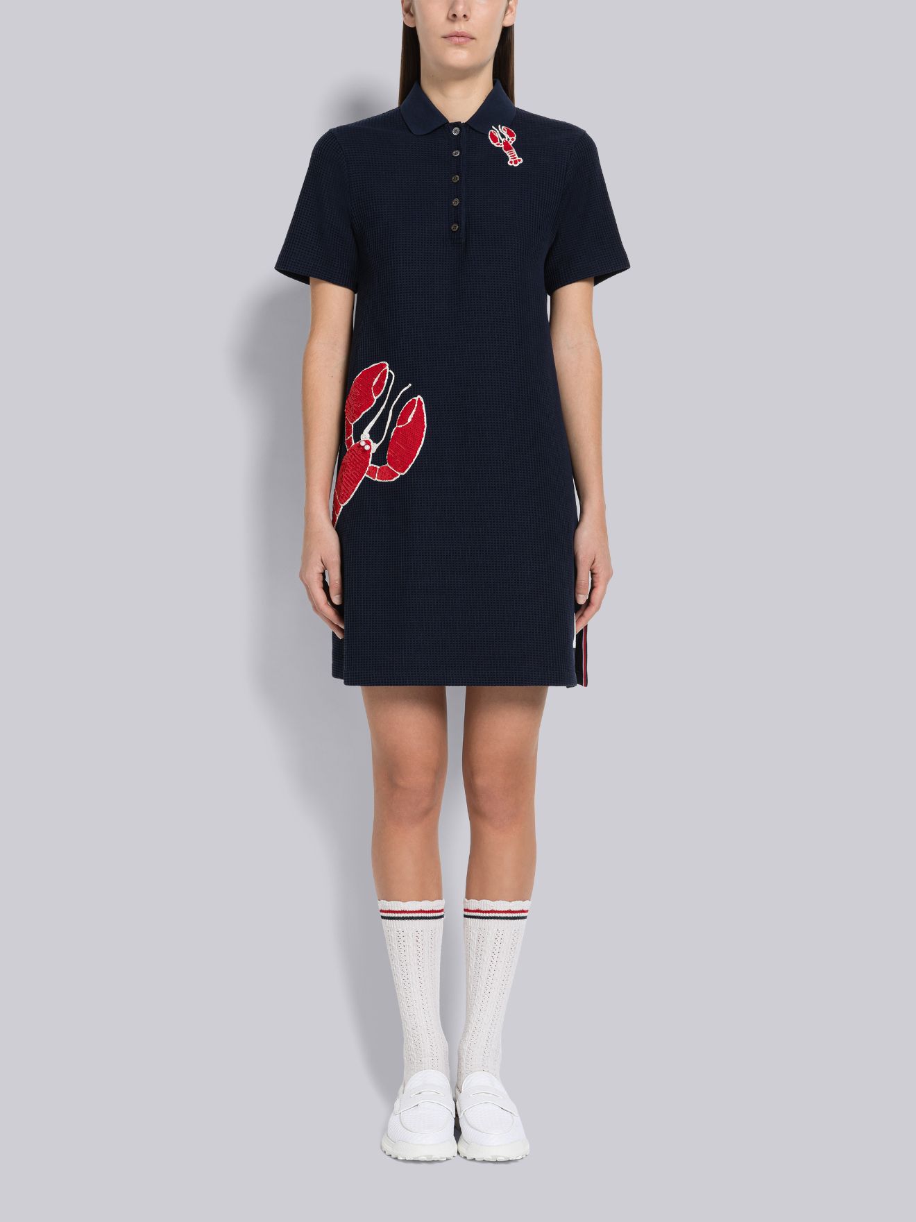 Textured Check Sequin Lobster Short Sleeve Polo Dress | Thom Browne Official