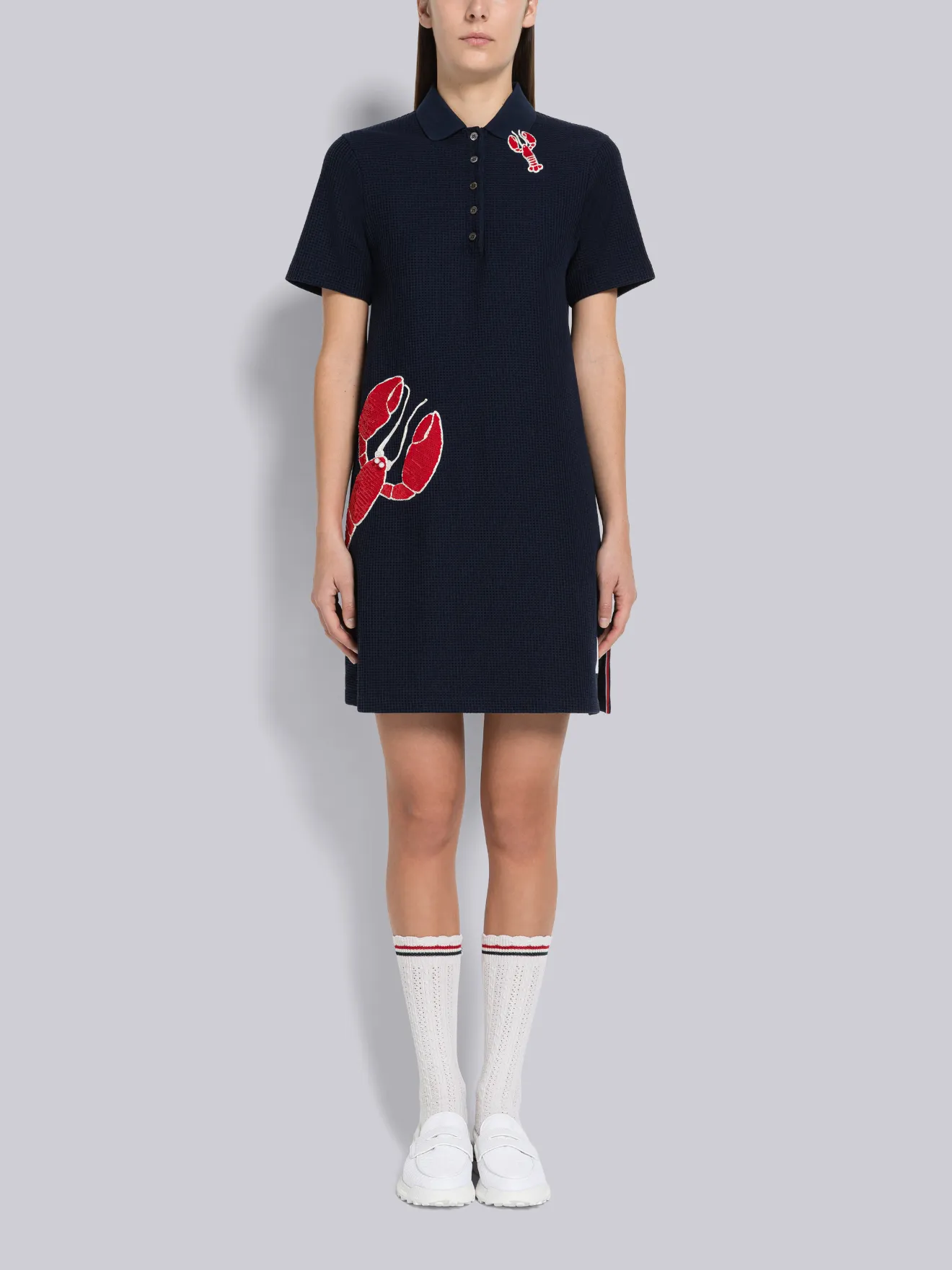 Textured Check Sequin Lobster Short Sleeve Polo Dress | Thom