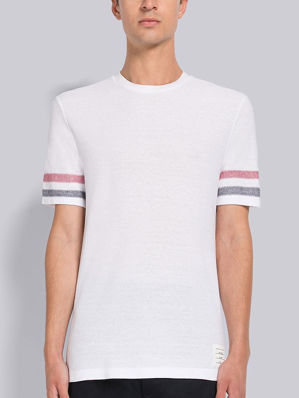 TEXTURED COTTON STRIPE SHORT SLEEVE TEE