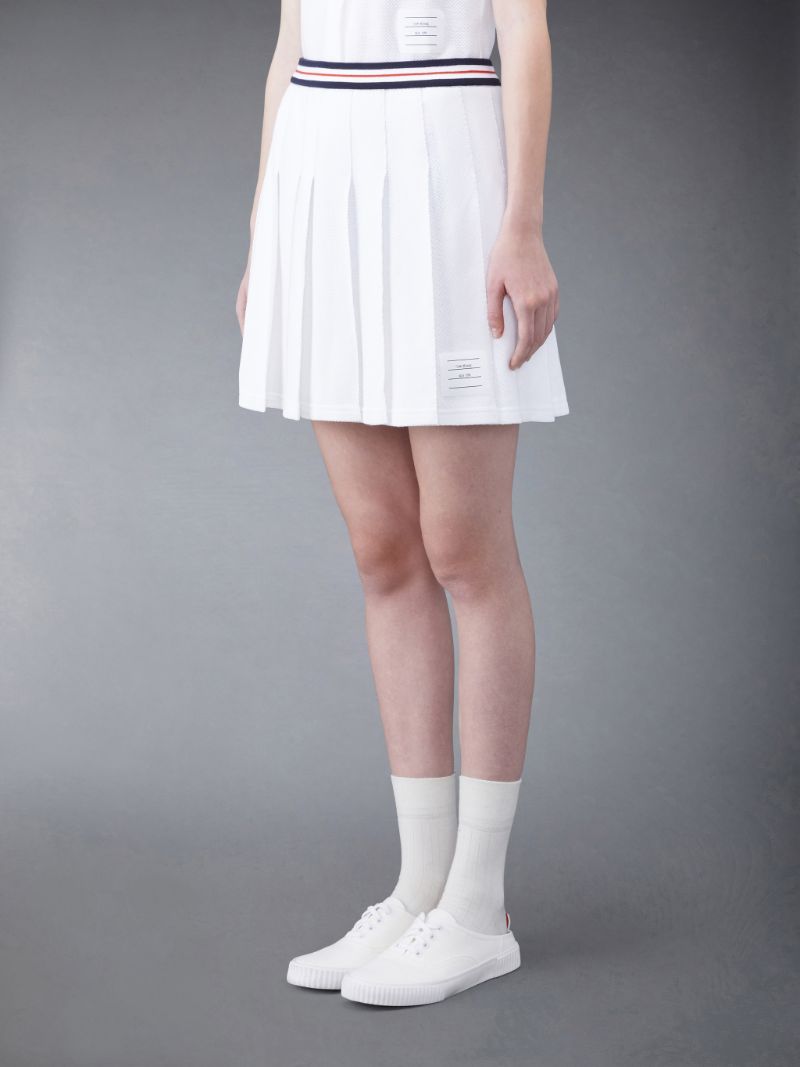 Textured Cotton Tuck Cricket Stripe Pleated Skirt | Thom Browne