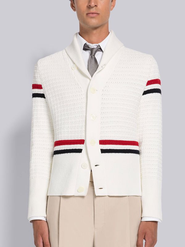 Textured Stitch Cotton Shawl Collar Cardigan