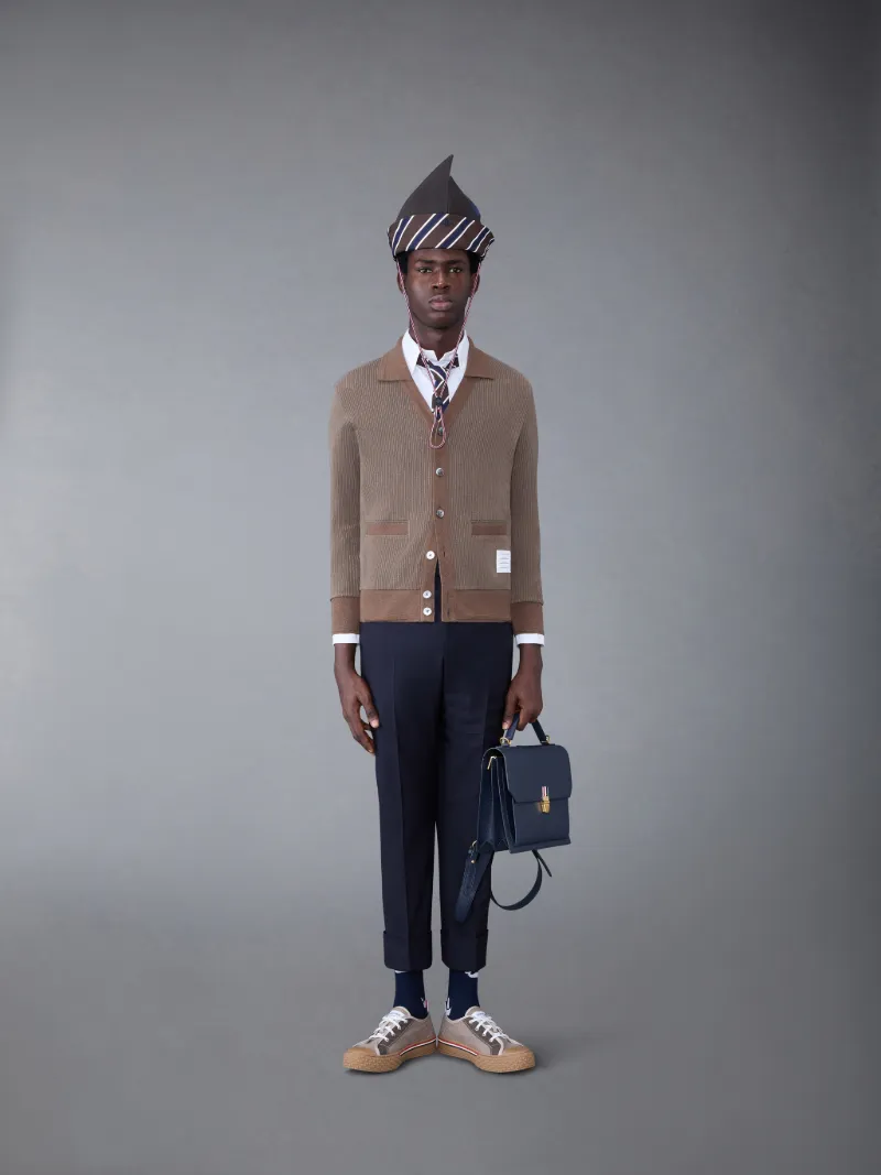 Thermal Rib Long Sleeve Polo Cardigan | Thom Browne