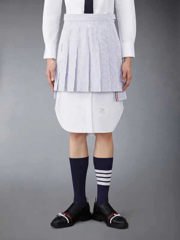 THIGH LENGTH DROPPED BACK PLEATED SKIRT IN SEERSUCKER