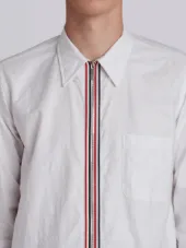 Thigh Length Long Sleeve Point Collar Zip Front Shirt In Oxford
