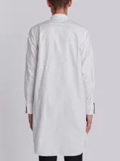 Thigh Length Long Sleeve Point Collar Zip Front Shirt In Oxford