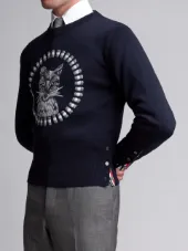 'Thom Cat' Crewneck Pullover In Navy Merino