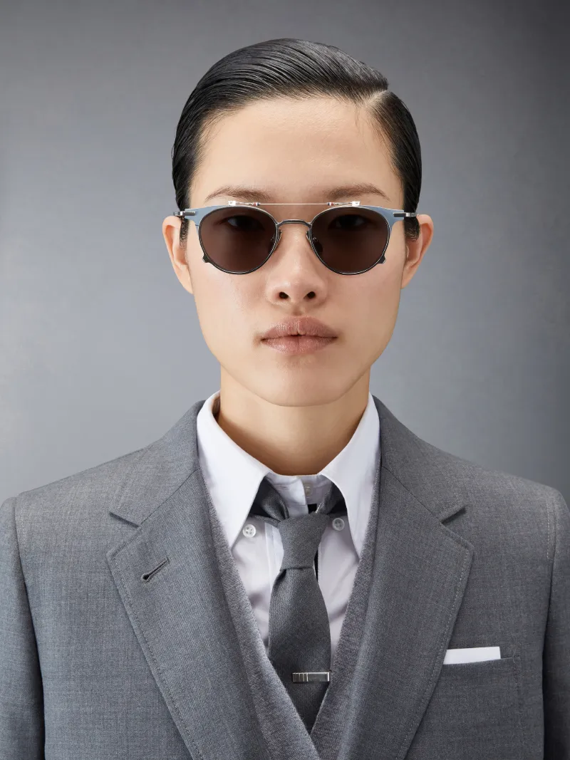 Titanium Round Clip On Sunglasses Thom Browne Official