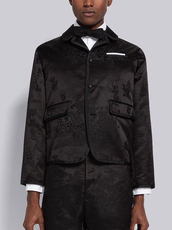 Toile Jacquard Round Collar Shrunken Single Breasted Sport Coat