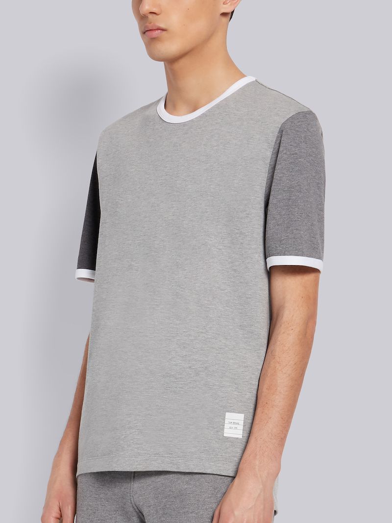 Tonal Grey Cotton Jersey Short Sleeve Ringer Tee