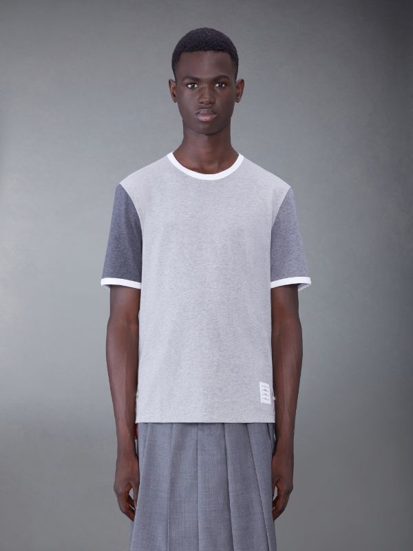 Tonal Grey Cotton Jersey Short Sleeve Ringer Tee