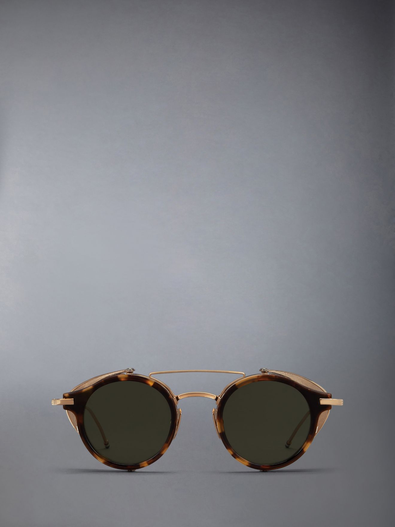 Tortoise Acetate And Titanium Round W Side Shields Sunglasses Thom Browne 2958