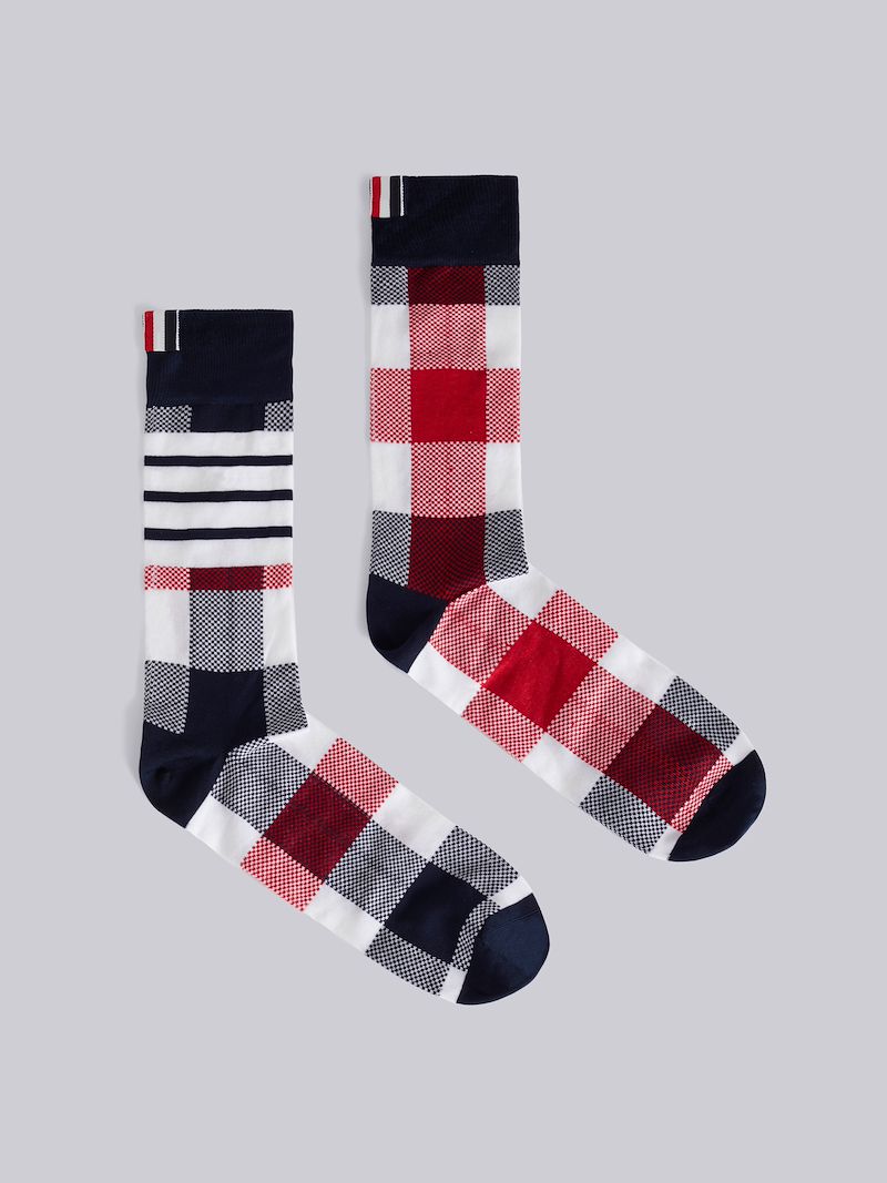 Tricolor Cotton Buffalo Check Midcalf 4Bar Socks Thom Browne Official