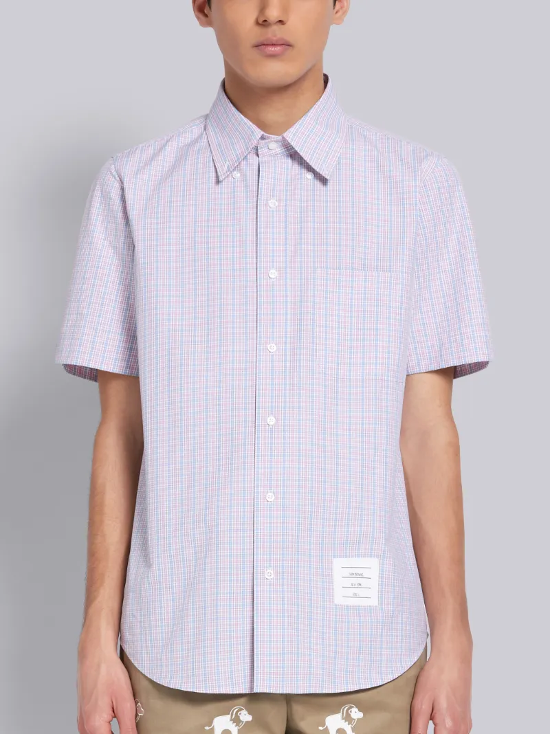 Tricolor Cotton Poplin Check Short Sleeve Shirt