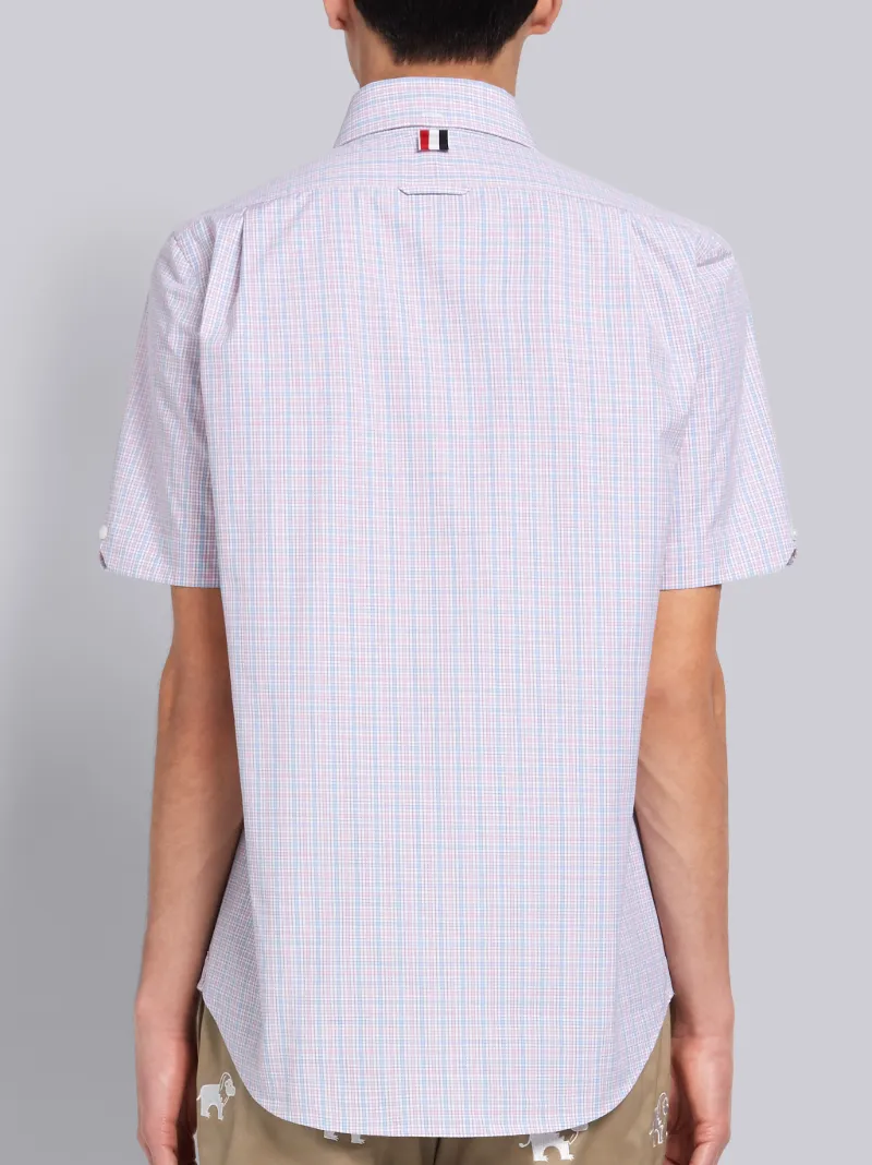 Tricolor Cotton Poplin Check Short Sleeve Shirt