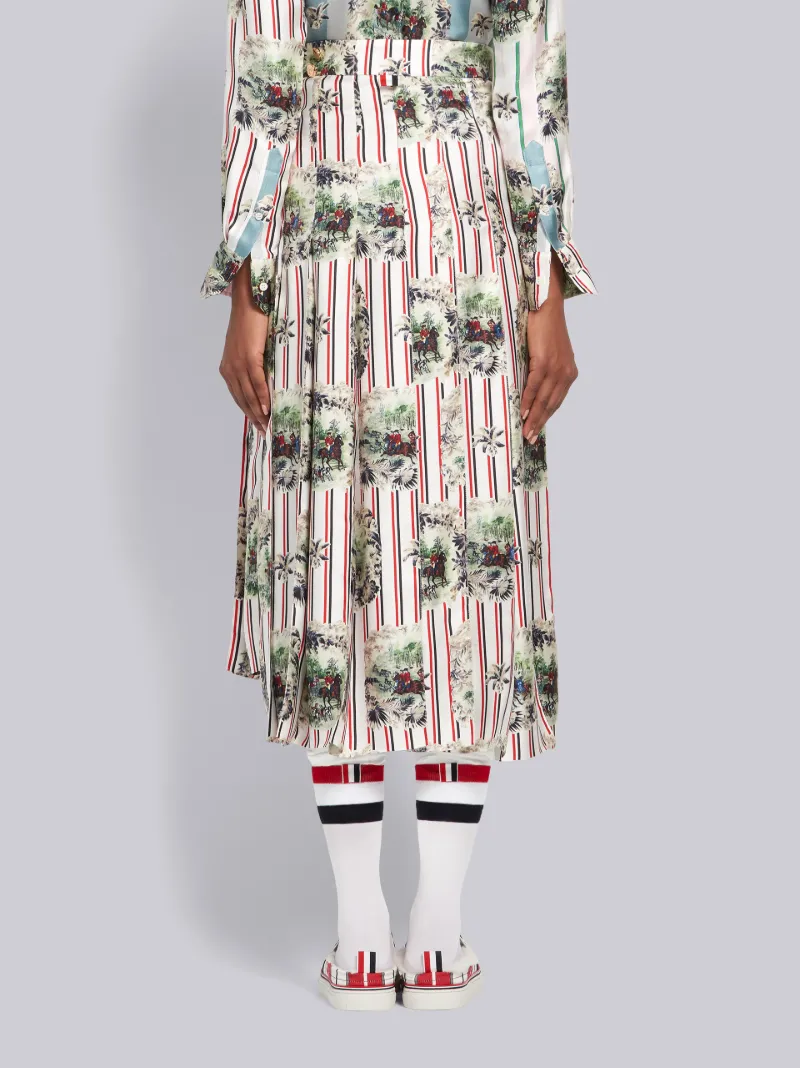 Tricolor Hunting Print Pleated Skirt