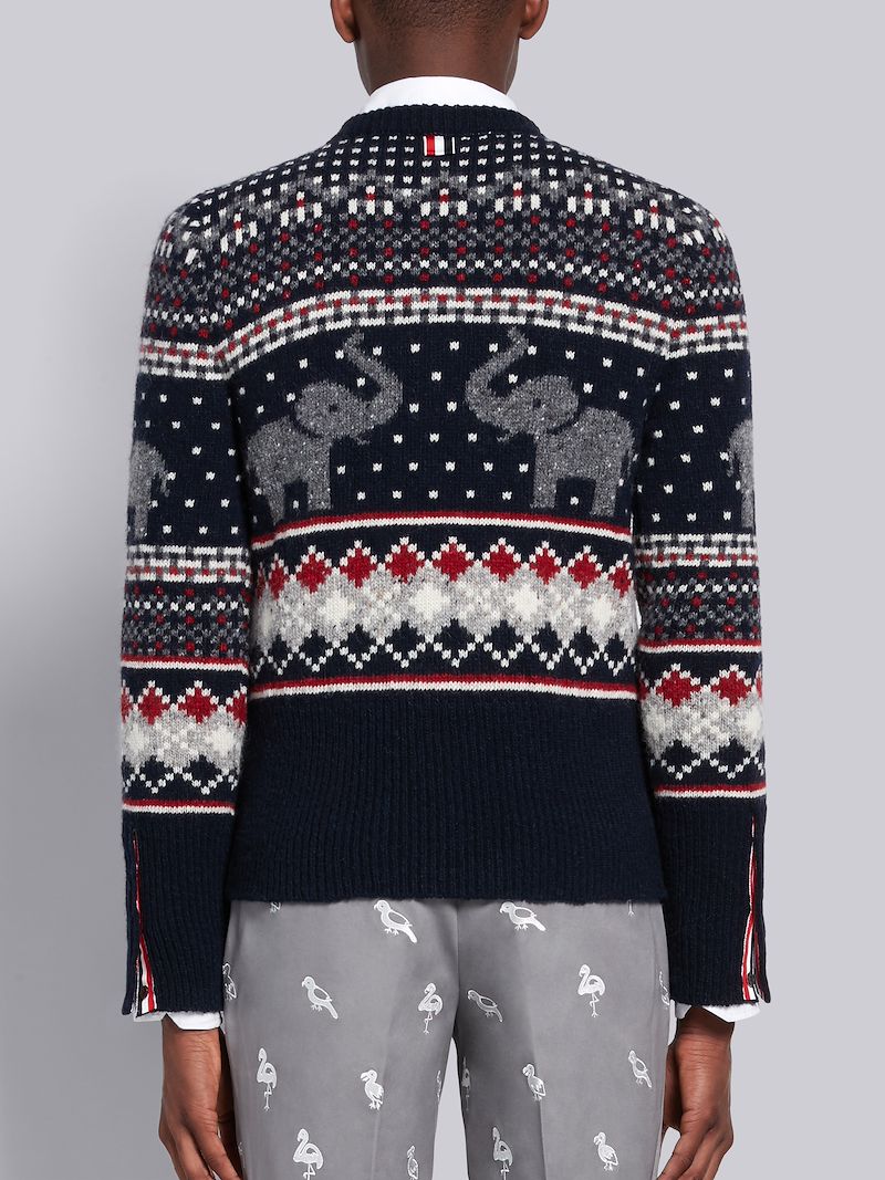 Tricolor Mohair Wool Elephant Icon Fair Isle Crewneck Pullover | Thom ...