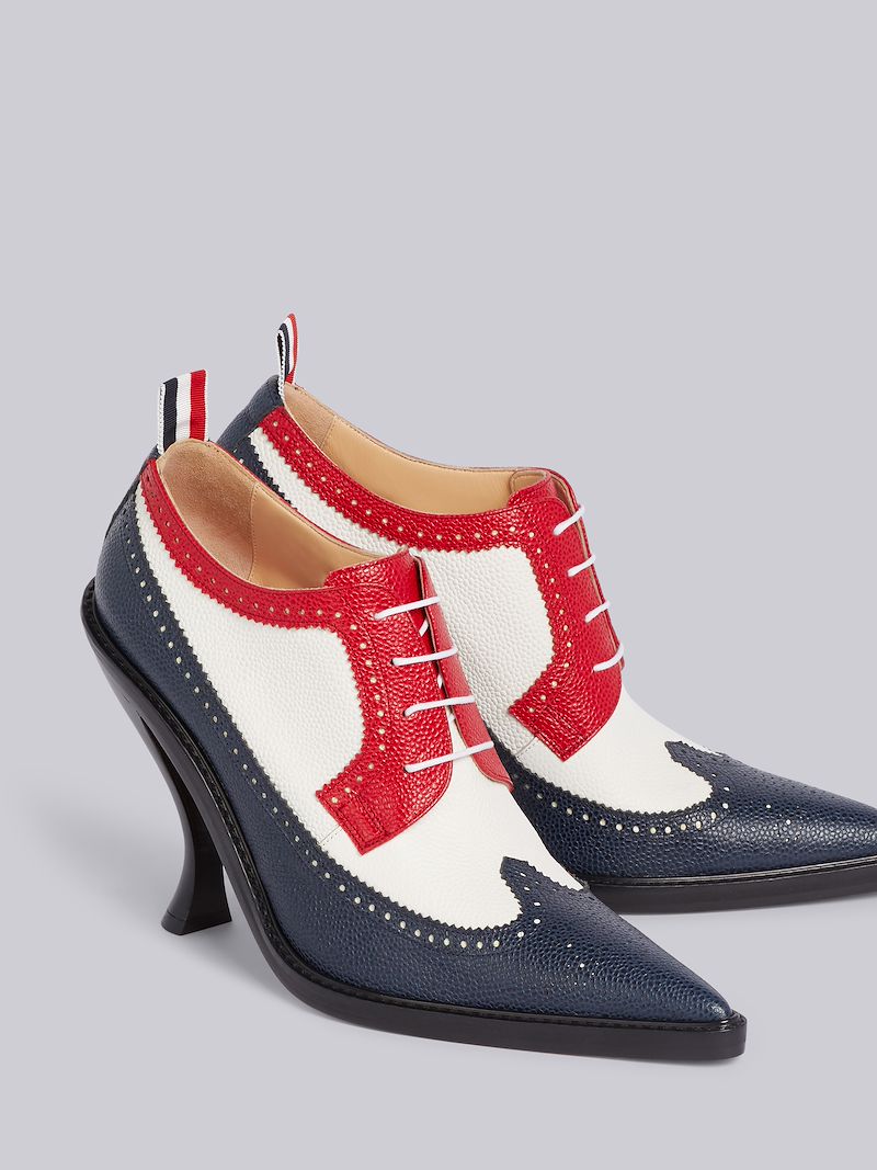 Tricolor Pebbled Calfskin Brogue Spectator Curved High Heel Thom